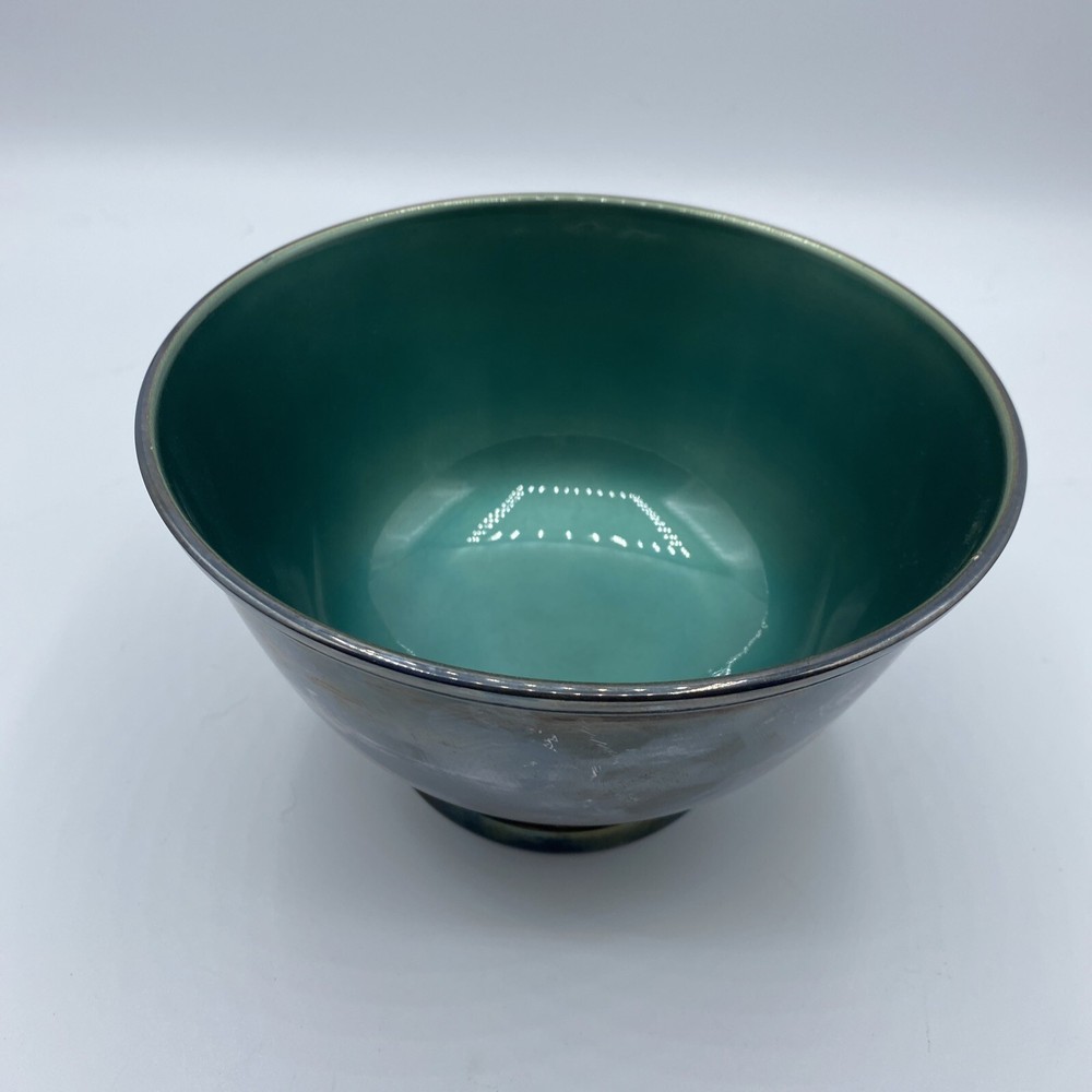 Towle Silversmiths Teal Green Enamel Footed Bowl Silverplated 5002 Vintage 5.75"