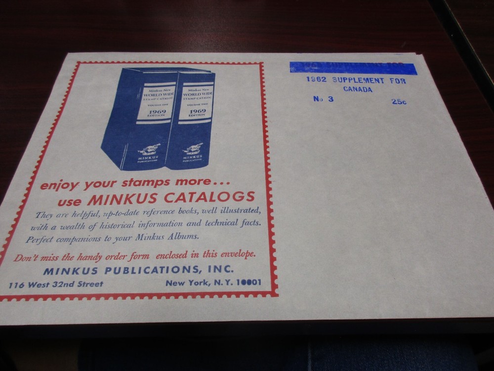 "MINKUS" STAMP ALBUM 1962  SUPPLEMENT   CANADA  W/FREE SHIPPING!!!