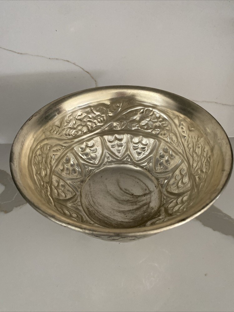 Etched Silver Silver Iron Fruit 6” Tall Bowl made in India