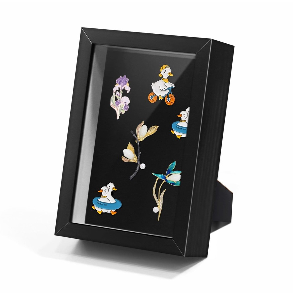 Black Lapel Pin Display Case, 4x6 Shadow Box Frame for Walls and Desktops,Sha...