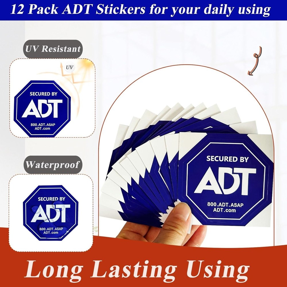 12 Pack ADT Security Stickers, Double-Sided ADT Security Decals,HD Printed Se...