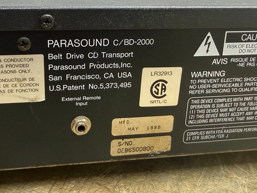 Parasound C/BD - 2000 Belt Drive Compact Disc Transport