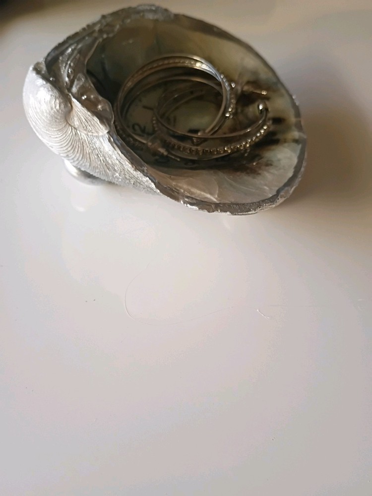 Large Clock Decoupaged Shell Jewelry Trinket Dish