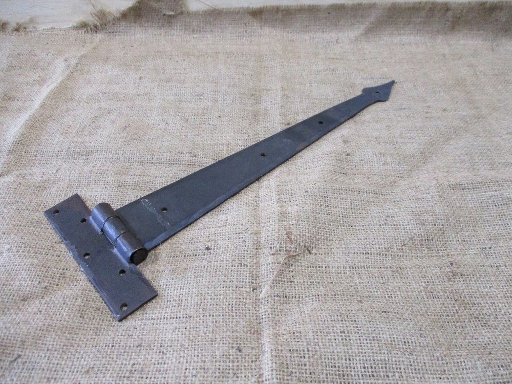 2 LARGE Strap T Hinges 15" Tee Hand Forged In Fire Barn Rustic Medieval Iron