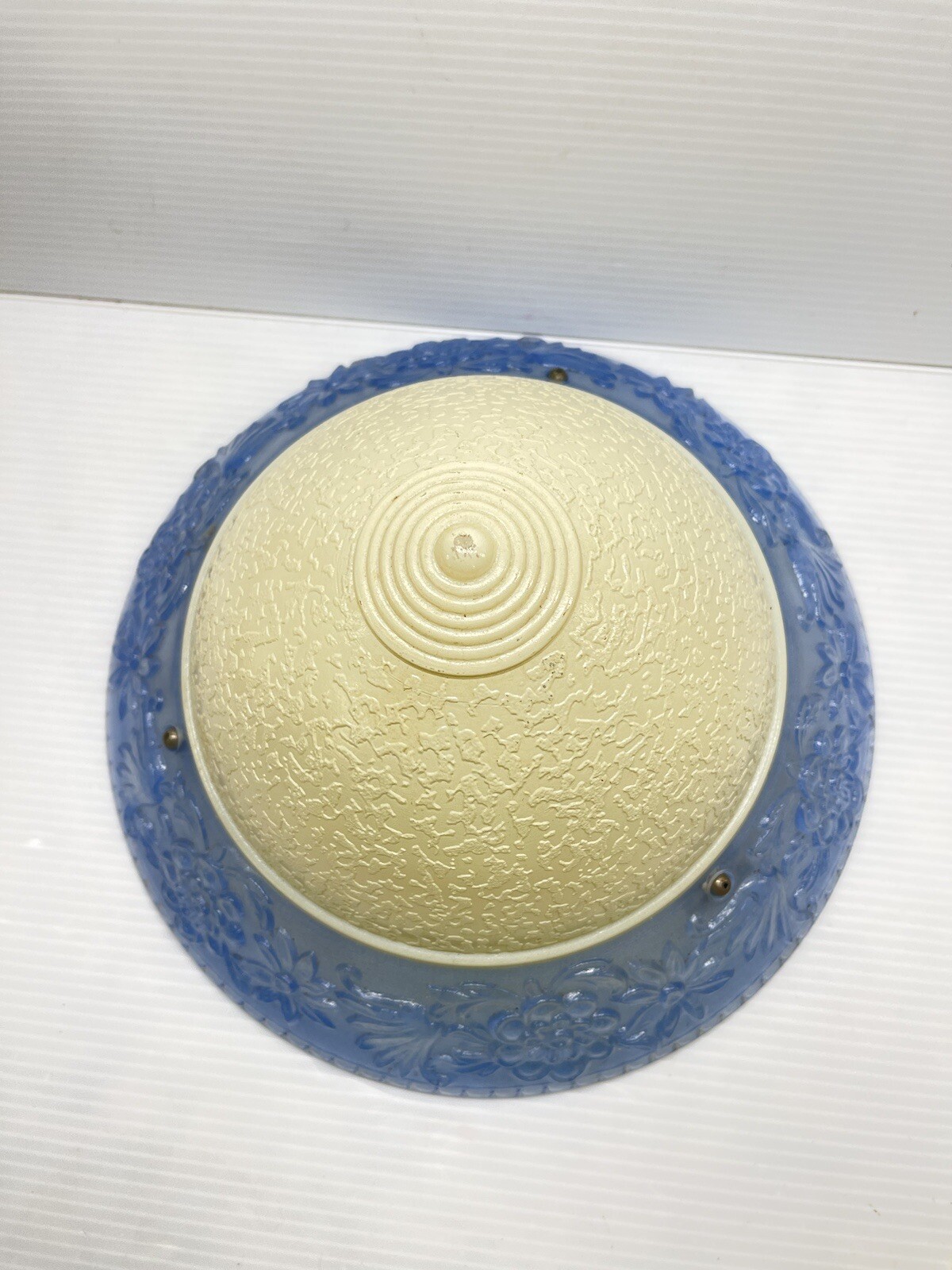 1940s Art Deco 9”Ivory Center Blue Embossed Flowers 3 chain fixture Globe Only