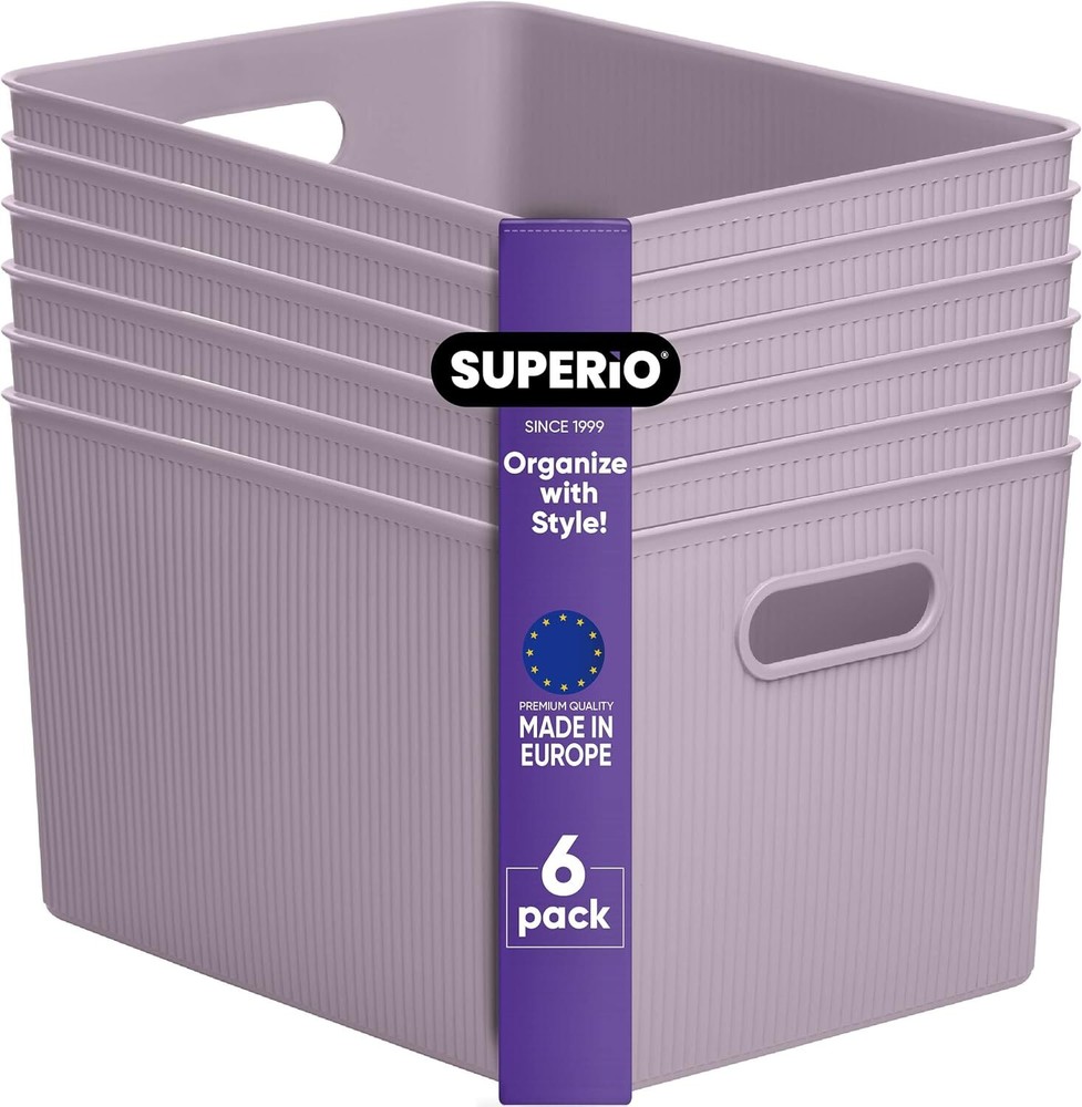 Superio 22L Large Ribbed Storage Bin- Plastic Storage Bin  (6 Pack, Lilac)