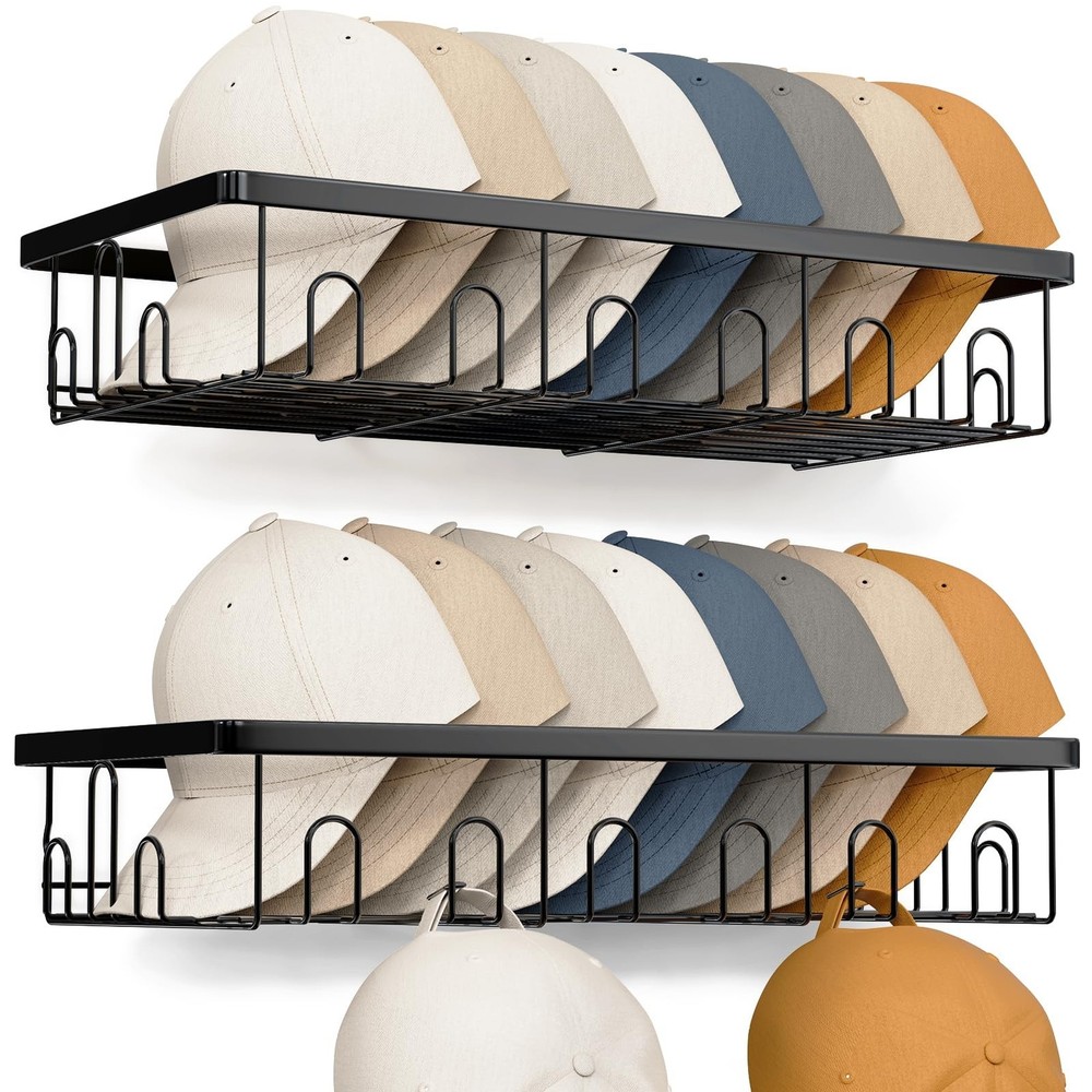Hat Rack for Wall, 2 Pack Large Hat Organizer with More Hooks, Holds 56 Caps,...