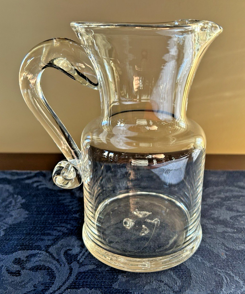 Hand Blown Clear Glass 7" Pitcher with Applied Handle, Pontil, Versatile