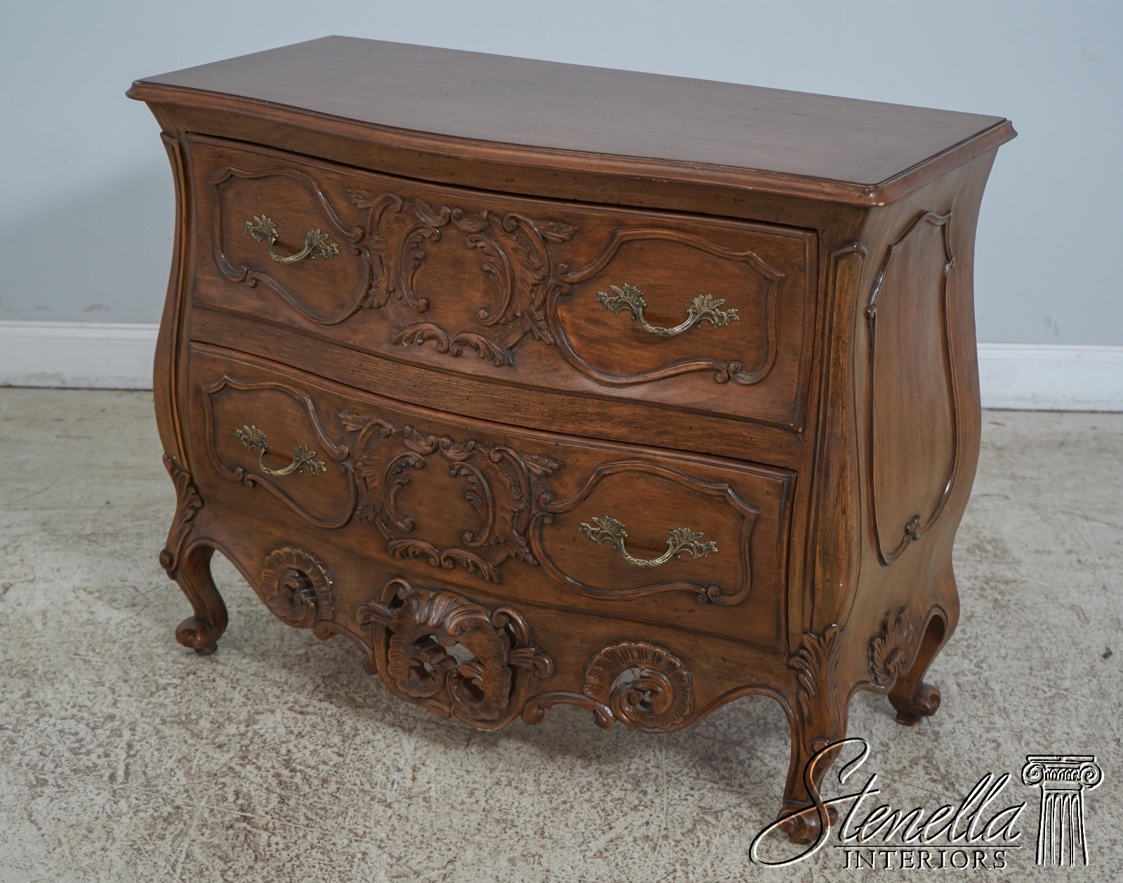 61893: Pair Italian Carved Walnut Finish Commodes Chests