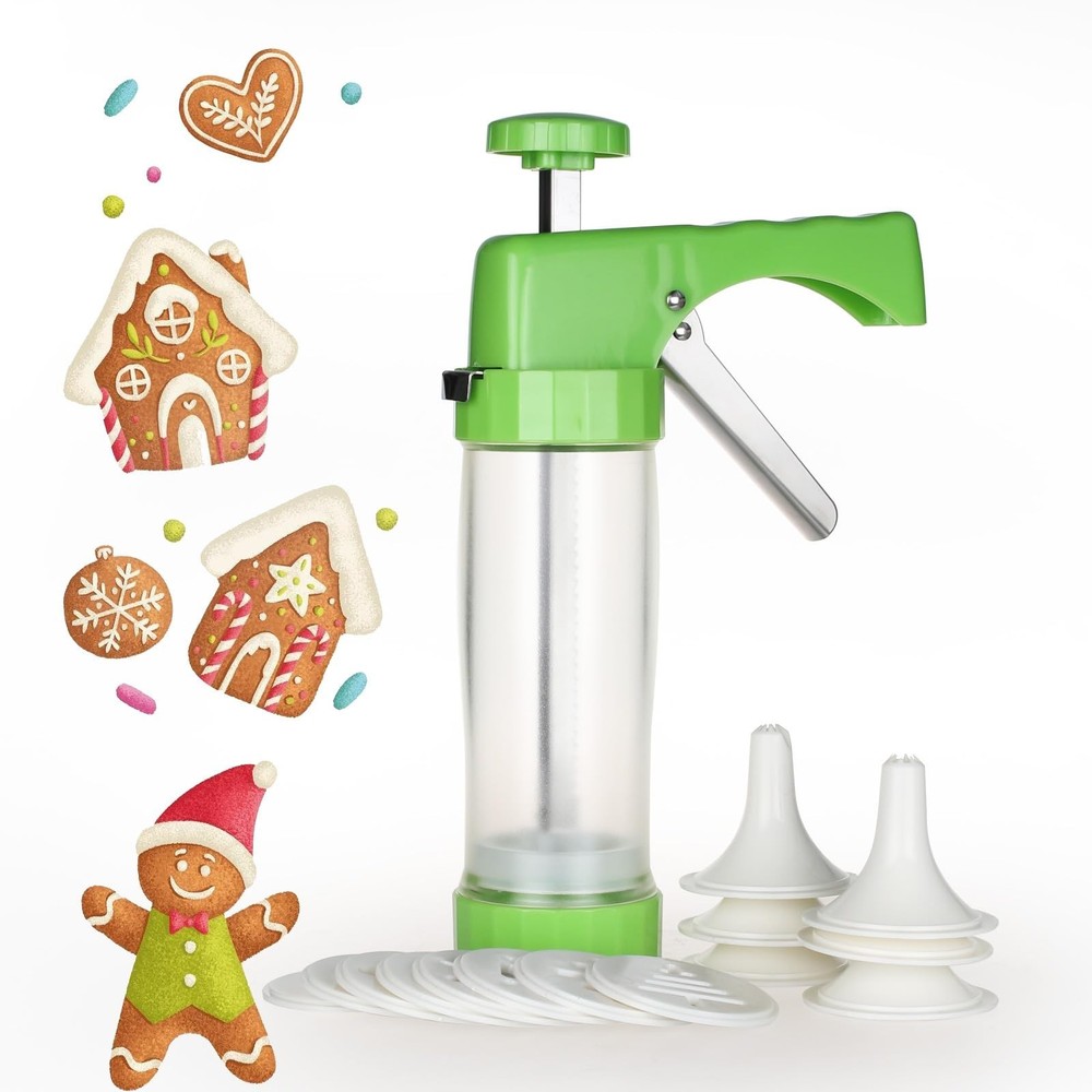 Cookie Press Maker Machine - Icing Gun Kit with 16 Discs & 6 Tips for DIY Baking