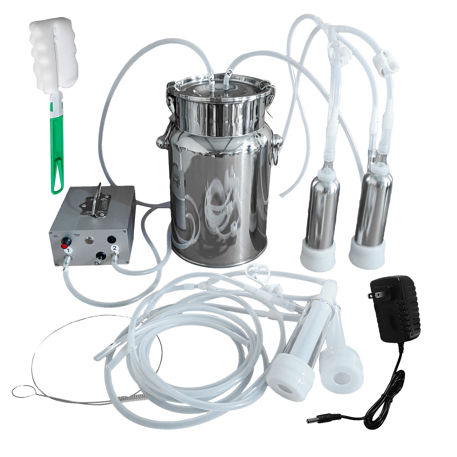 7L DualHead Sheep Goat Cow Milking Machine Vacuum Impulse 304 Steel Pump Milker