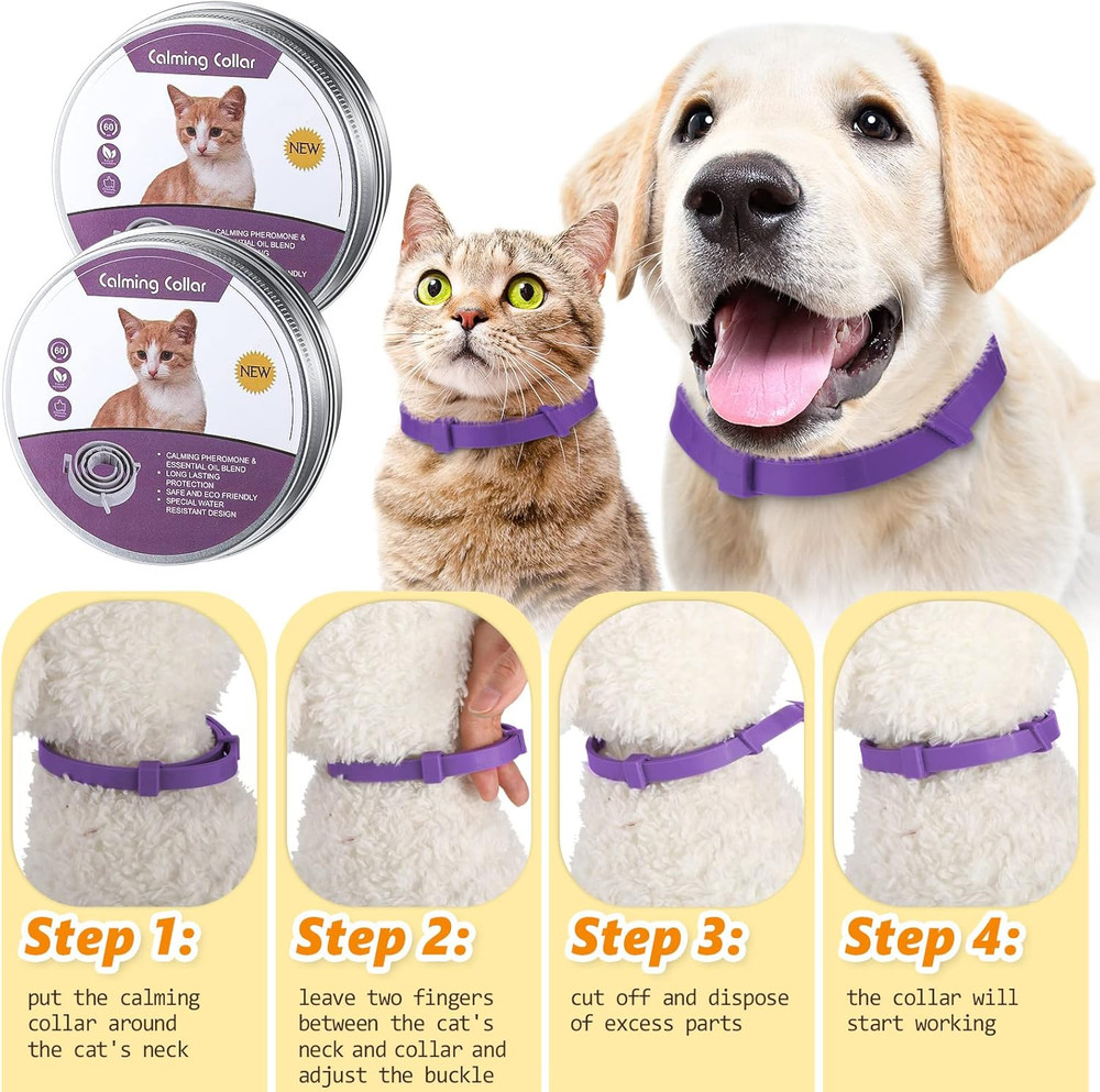 Cat Adjustable Calming Collar Reduce Anxiety for Pets 3 Pcs