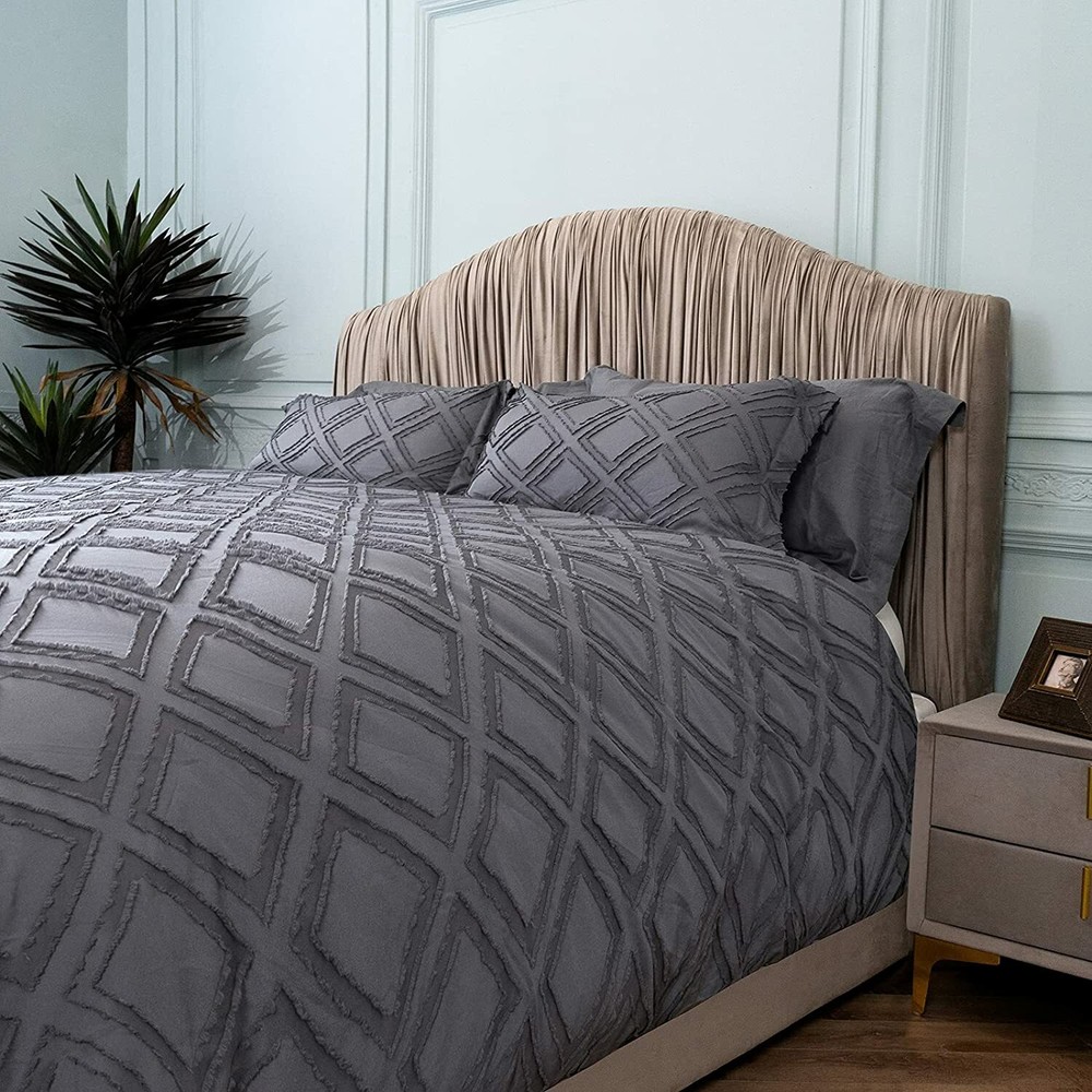 Queen Comforter Set Jacquard Tufted Bedding Comforter Sets for Queen Bed, Grey B