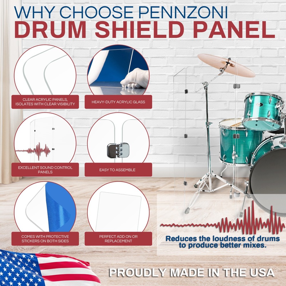 Acrylic Drum Shield one Single Panel 2' X 5' 1/4 inch Acrylic Chrome Hinges