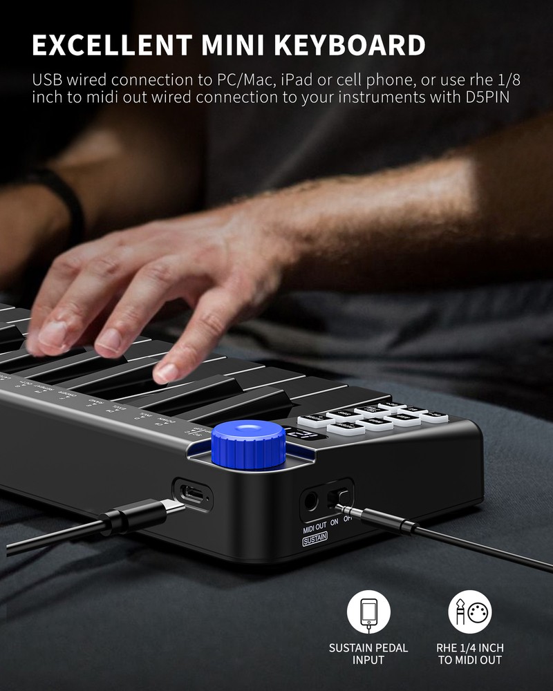 LEKATO 25 Key MIDI Keyboard Mini MIDI Controller USB bluetooth MIDI Keyboard US