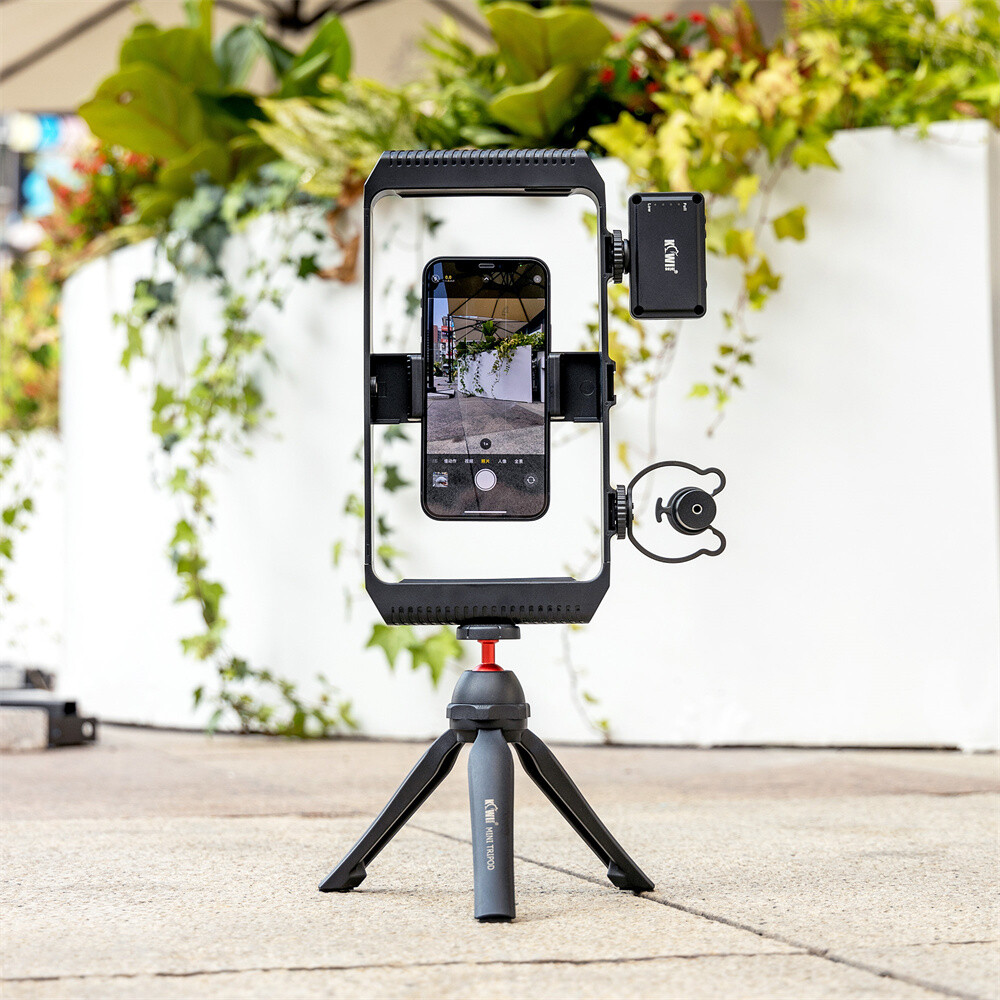 Phone Vlogging Kit Video Camera Rig Stabilizer Cage +LED Light/Microphone/Tripod