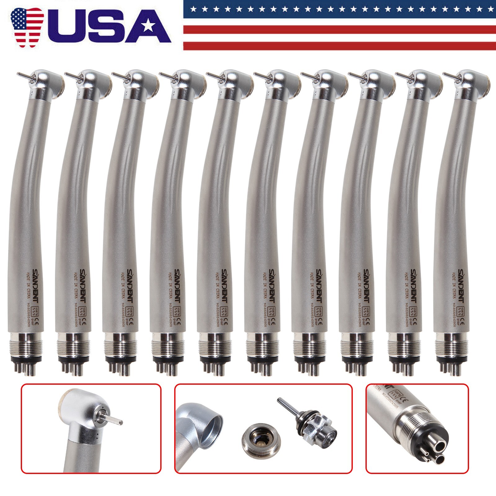 10pcs SANDENT NSK PANA MAX Style Dental High Speed Handpiece Push Button 4 Hole