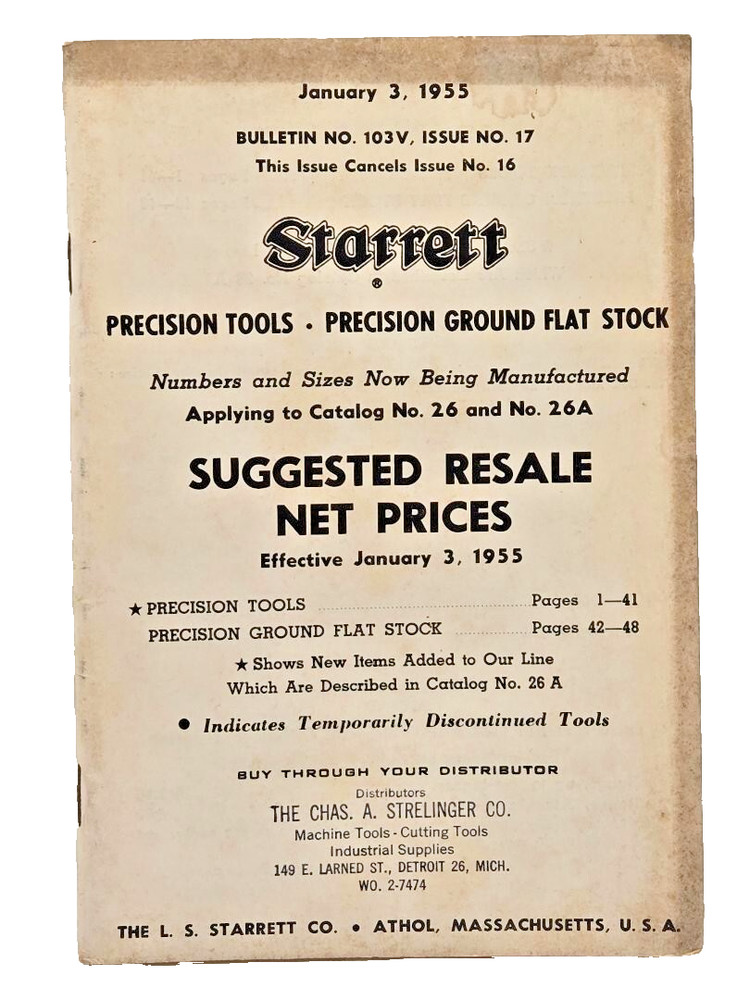 Starrett Precision Tools Price List 1955