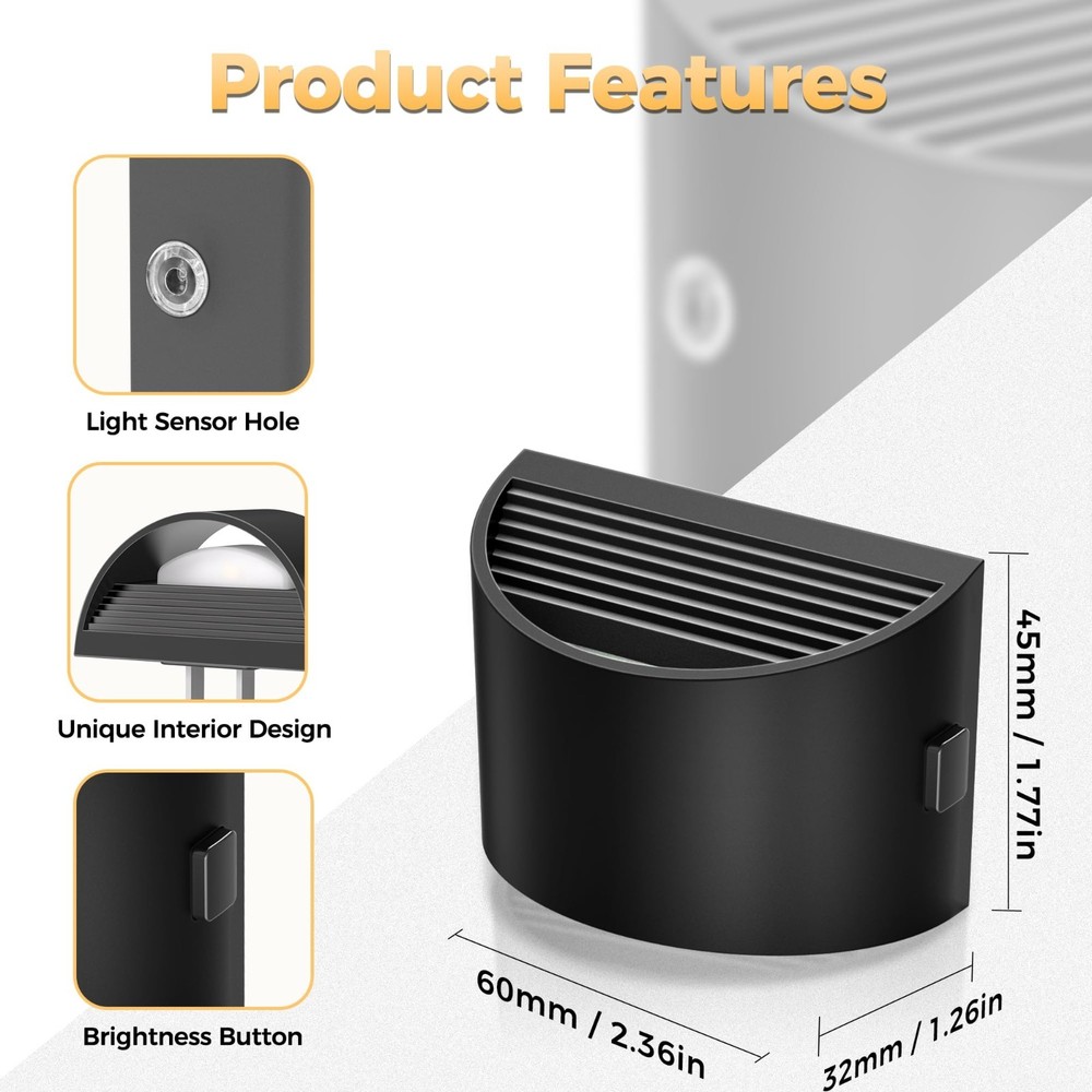 2Pack LED Plug In Night Light Dusk to Dawn Sensor Adjustable Brightness LED Set