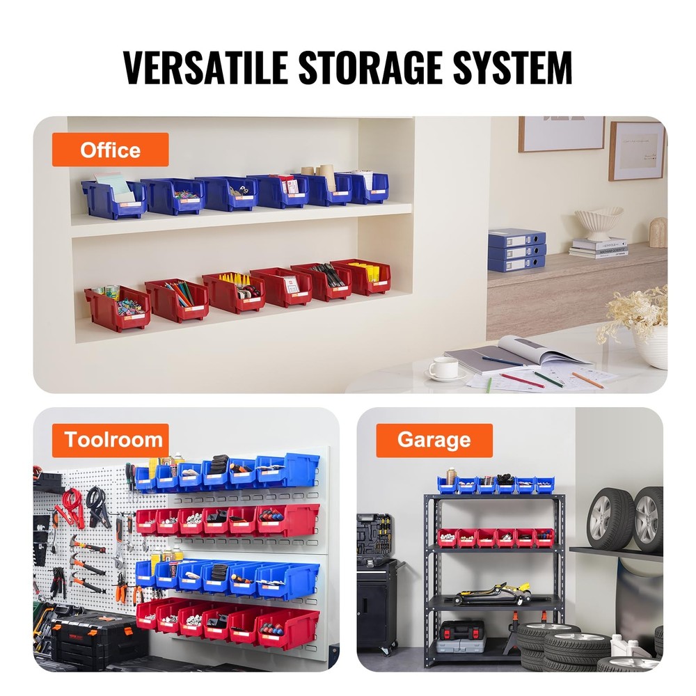 VEVOR 12-Pack Plastic Stackable Storage Bins 11x5x5 Hanging Garage Organizer