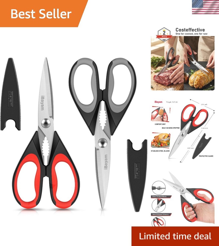 Kitchen Scissors All Purpose Heavy Duty 2 Pack with Protective Sheath, Stainless