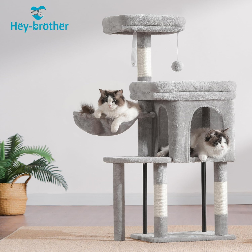 Cat Tree Tower, Scratching Posts with Cozy Condo, Padded Bed, Hammock, Plush Per