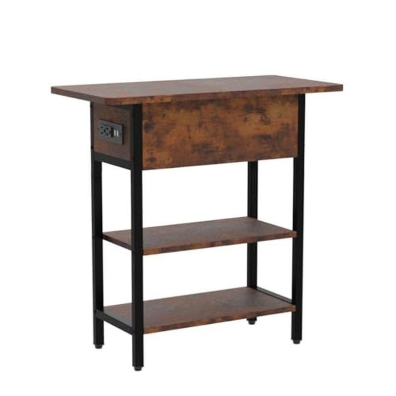 Rustic End Table W/ USB Charging Station & Storage Shelf Assembly Required