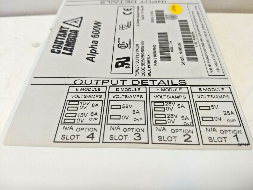 Coutant Lambda Alpha 600W AC/DC Modular Power Supply H60167