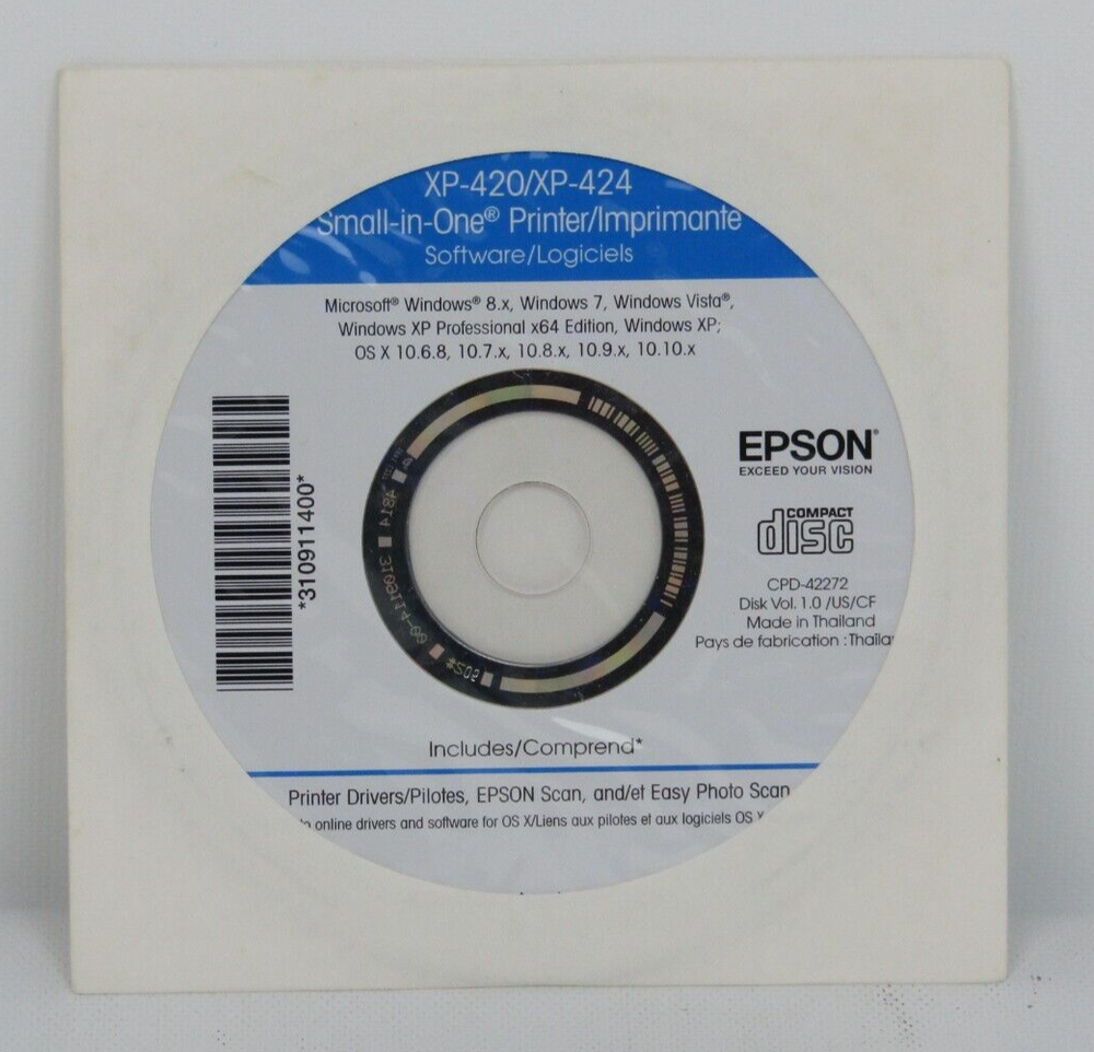 Setup CD ROM for EPSON XP-330 Small-in-One Printer Software Windows and macOS