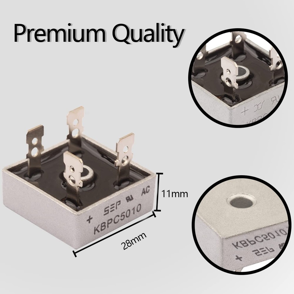 5Pcs 1000V 50A Metal Case Single Phase Diode Bridge Rectifier KBPC5010 NEW