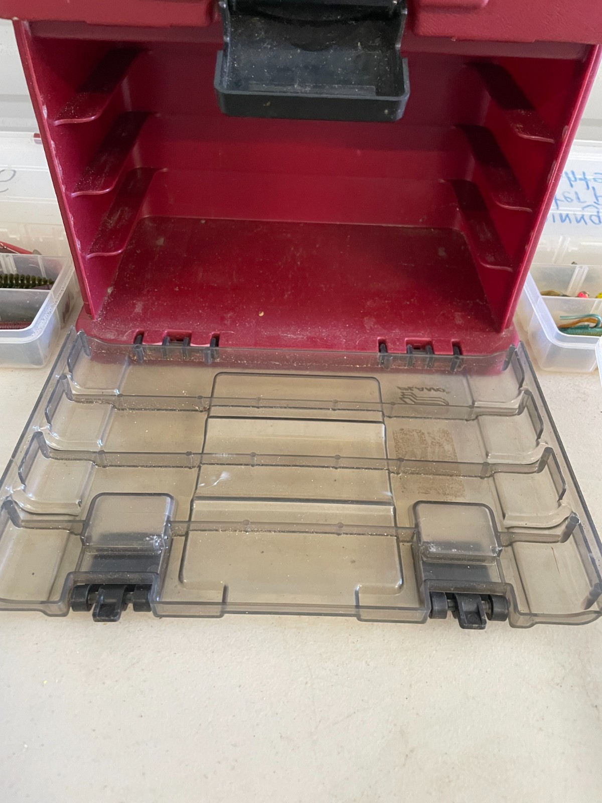 Plano Fishing Tackle Box Including Lot of Lures Hooks Weights Worms