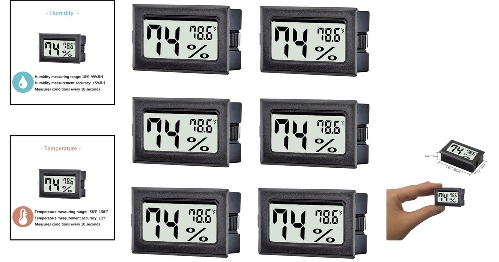 Efficient 6 Pack Digital Thermometers - Perfect Mini Size for Organizing Spaces