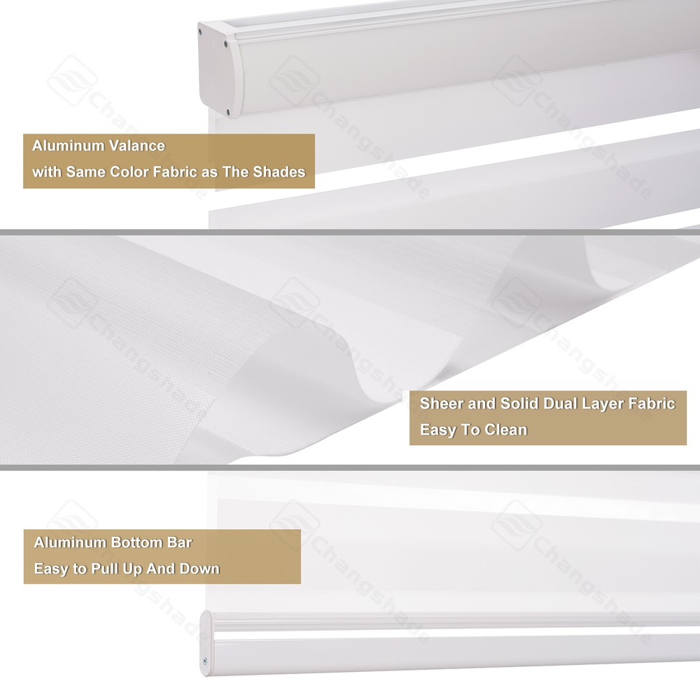 Changshade Cordless Window Blinds Light Filtering Zebra Roller Shade White/Gray