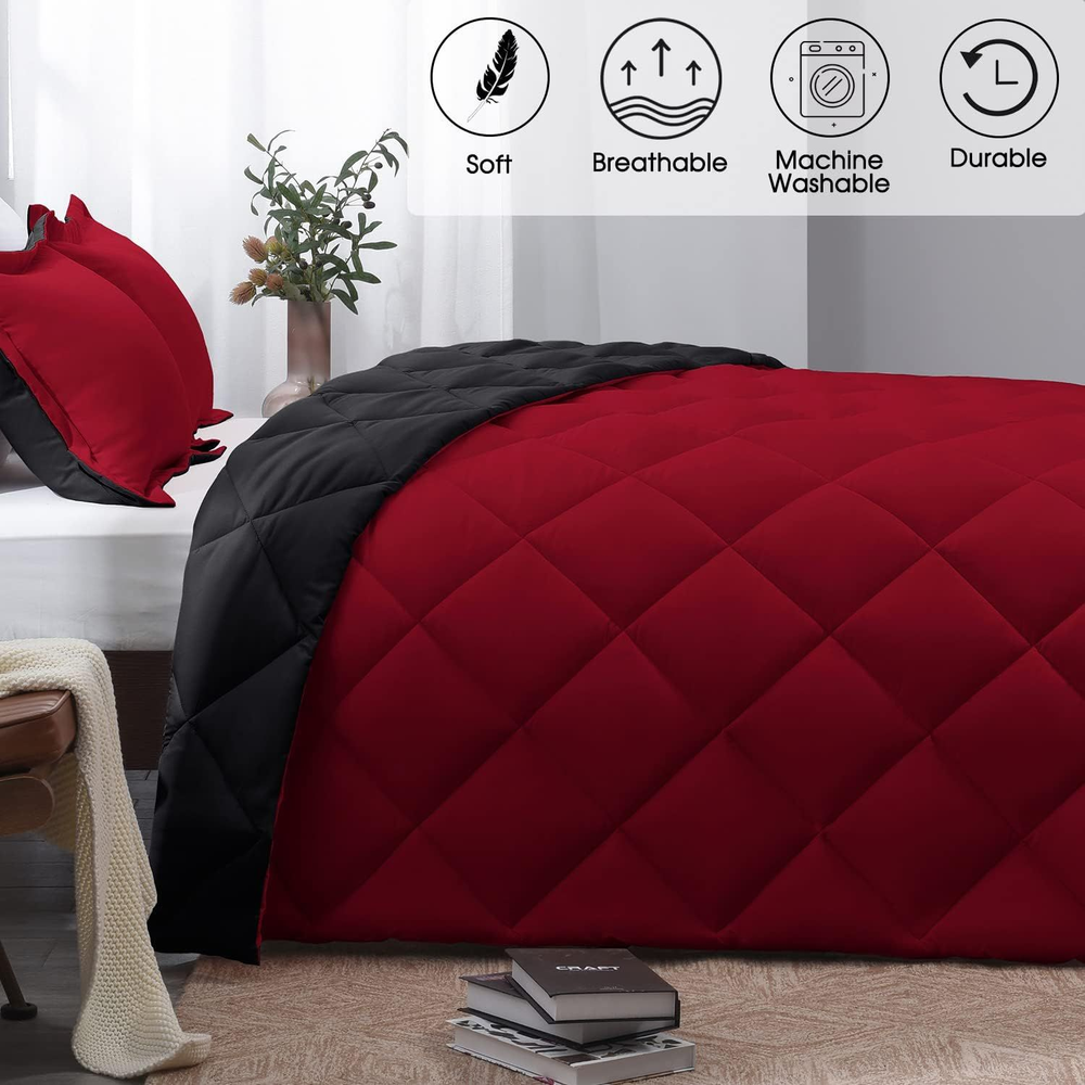 Basic Beyond Queen Comforter Set - Red and Black Queen, Black/Red
