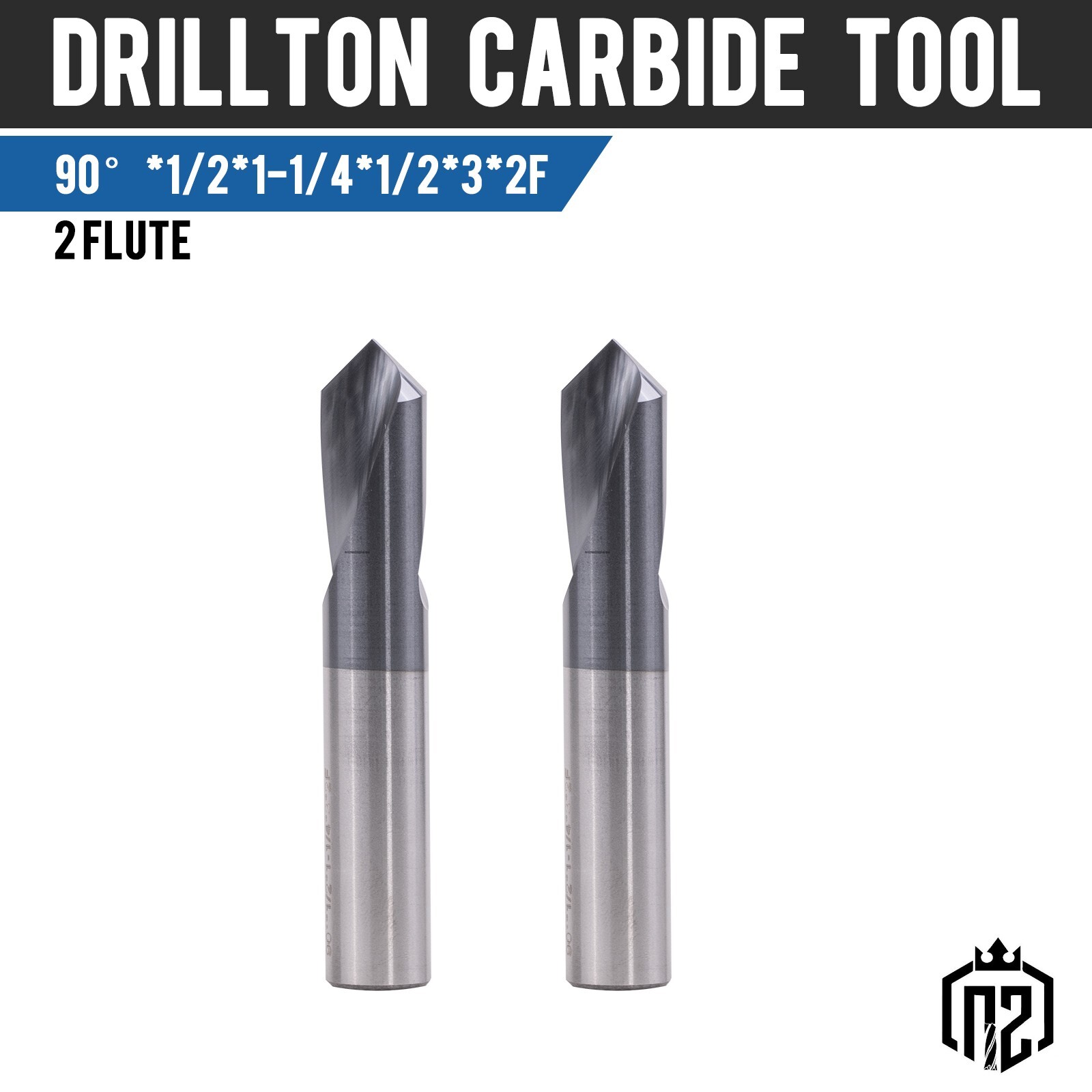 2PCS 2 Flute 1/2"x1-1/4"x3" 90 Degree Solid Carbide Spot Drill - AlTiN Coated