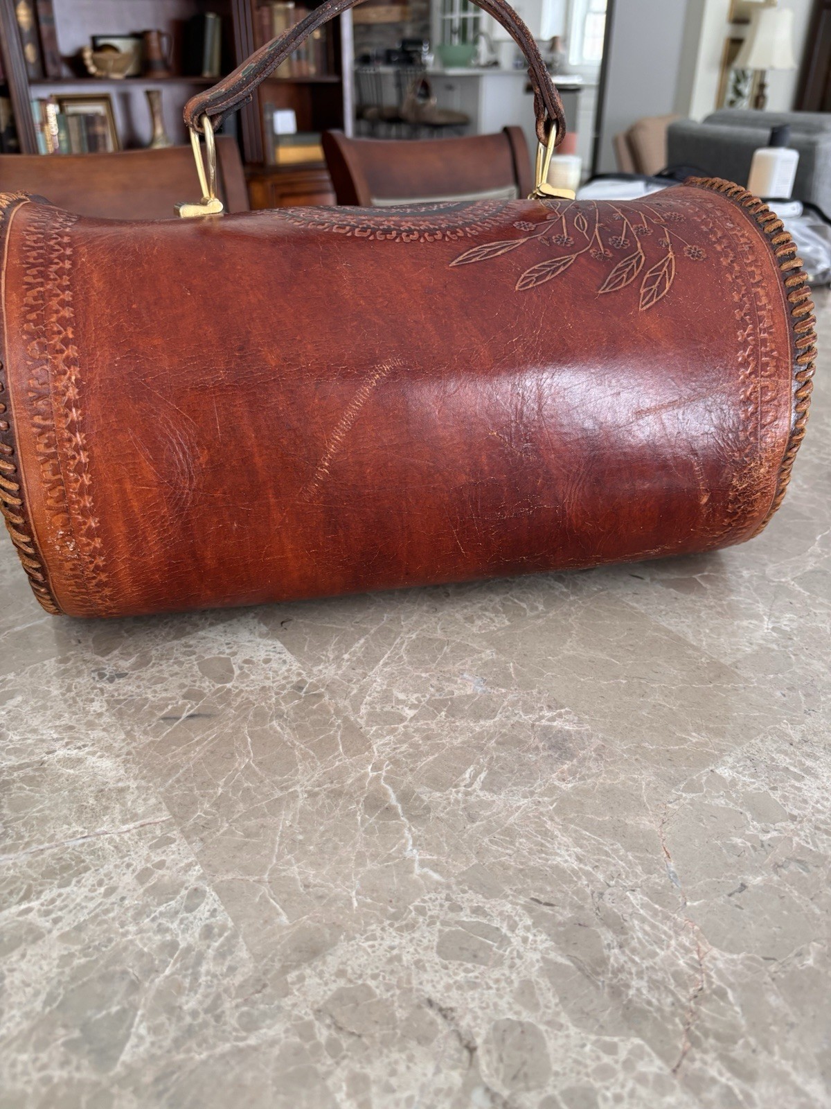 Gorgeous Hand Made Tooled LEATHER Vintage Old Mexico 1950’s Purse Bag