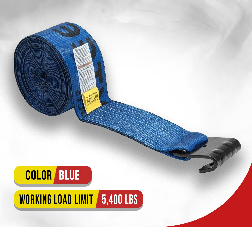 (4 Pack) 4" x 30' Winch Strap with Flat Hook - Blue
