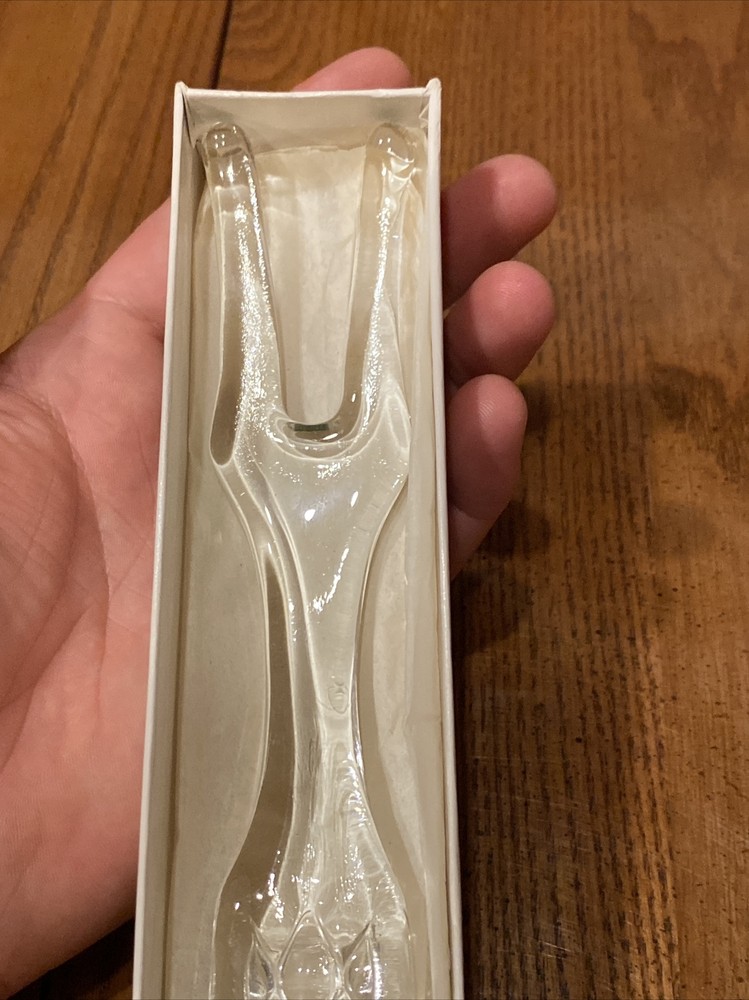 Vtg CHELTENHAM Glass 9.5" Serving Fork Embossed Diamond Pattern Handle In Box