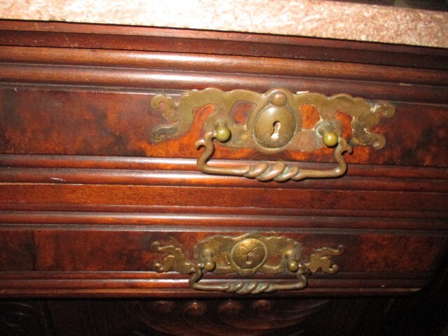 Antique Victorian Walnut Sideboard w/ Brown Marble Top