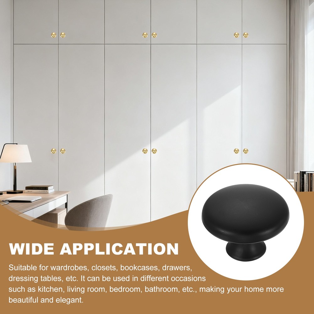 6 Pcs Cabinet Knobs, 1-3/8" (35mm) Diameter Knob for Kitchen, Matte Black