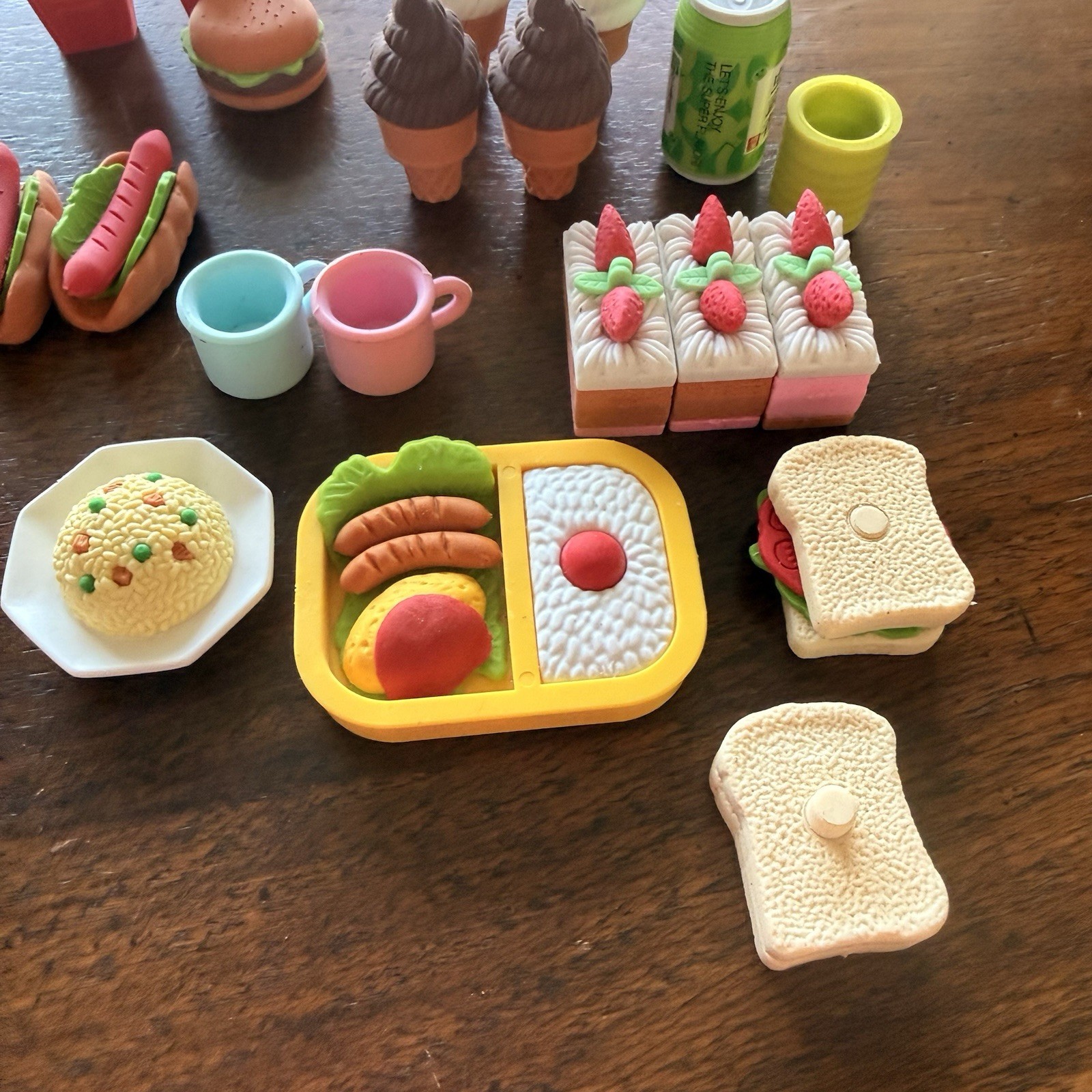 Lot of Mini Food Erasers Burgers Fries Ice Cream Cake Sandwich Popsicles & More