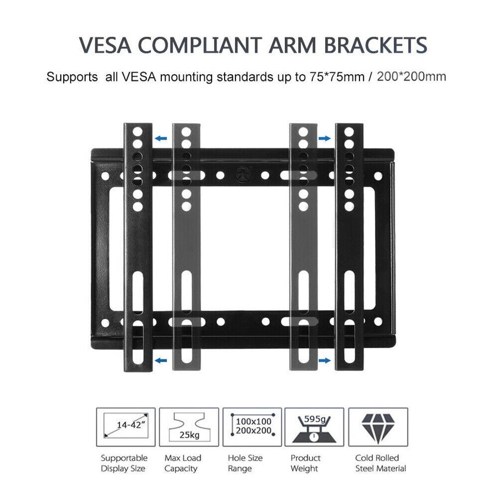 TV WALL MOUNT Fixed Full Motion BRACKET VESA（14-42“) 55lbs Loading Capacity