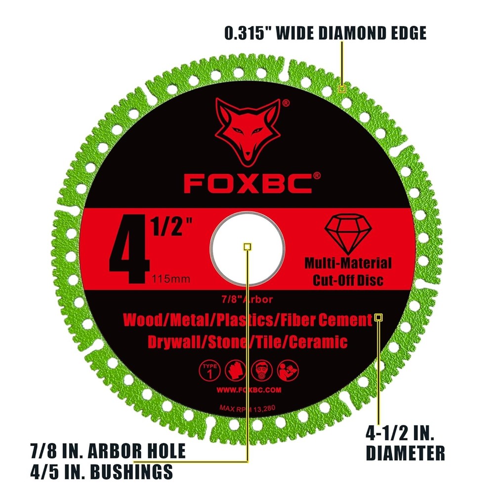 FOXBC 4-1/2 Inch Indestructible Multi-Material Cut Off Disc for Angle Grinders,