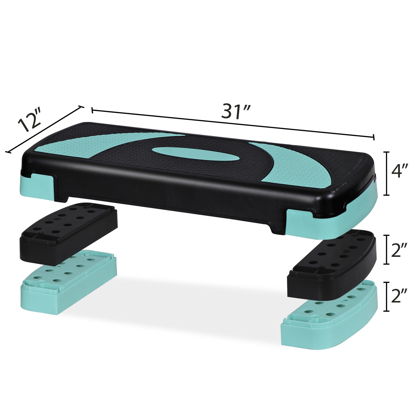 31" Aerobic Step Platform Stepper Adjust 4"-6"-8" Fitness Step Exercise w/Risers