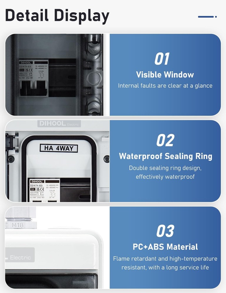 DIHOOL DC AC Breaker Box 30A Outdoor IP65 Solar Panel, PV Array, RV