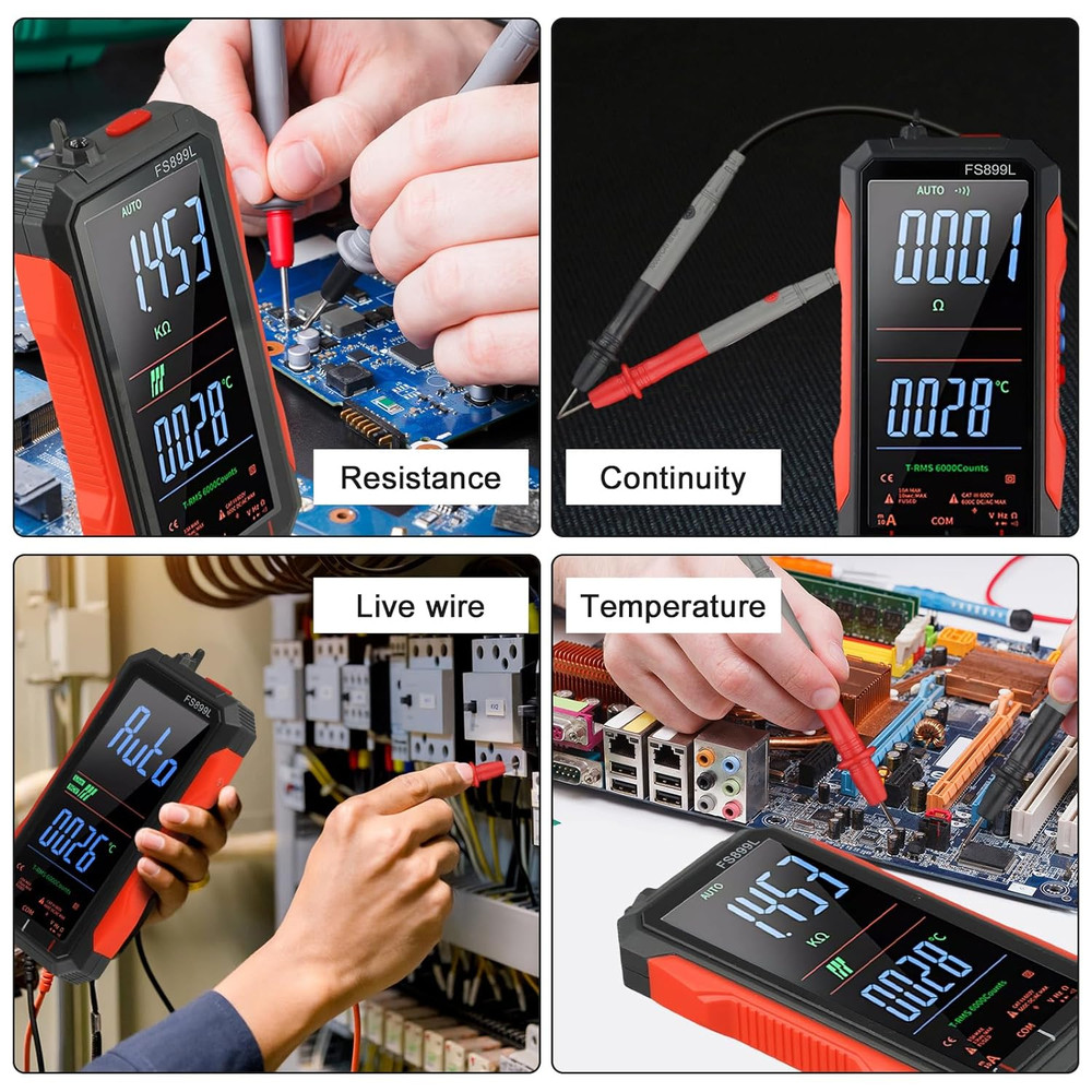 FS899L Digital Multimeter with Color Screen & Storage Case, USB C Rechargeable E