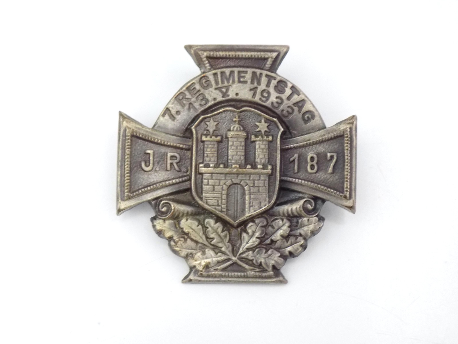 Original WWI German Veteran Badge 187th Infantry Regiment Day Hamburg 1933