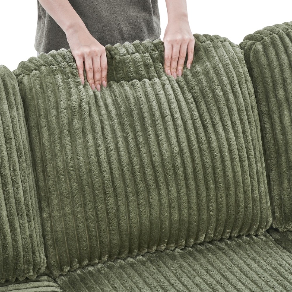 L-Shaped Sofa Bed w/ Pull-Out Sleeper & USB/Type-C, Corduroy, Olive Green