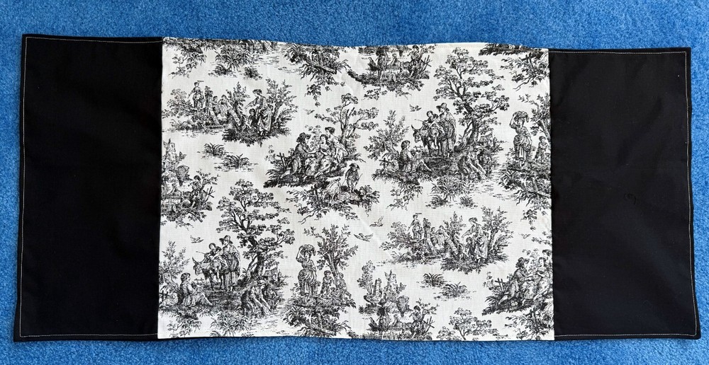 Black & White Fabric Table  Runner - handmade- toile Print