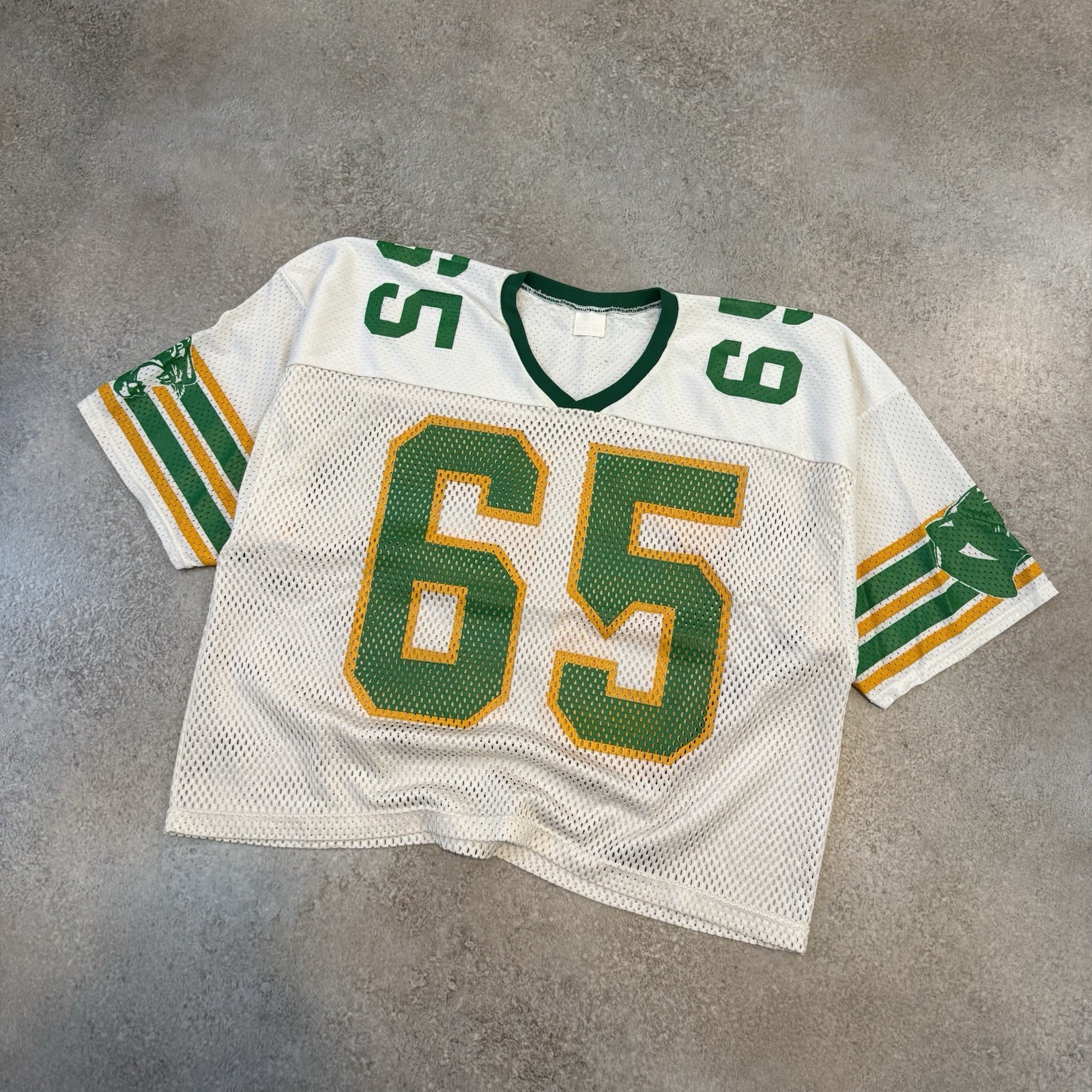 Vintage 80s Boxy Cropped Mesh Practice Football Jersey 2XL White Panthers #65